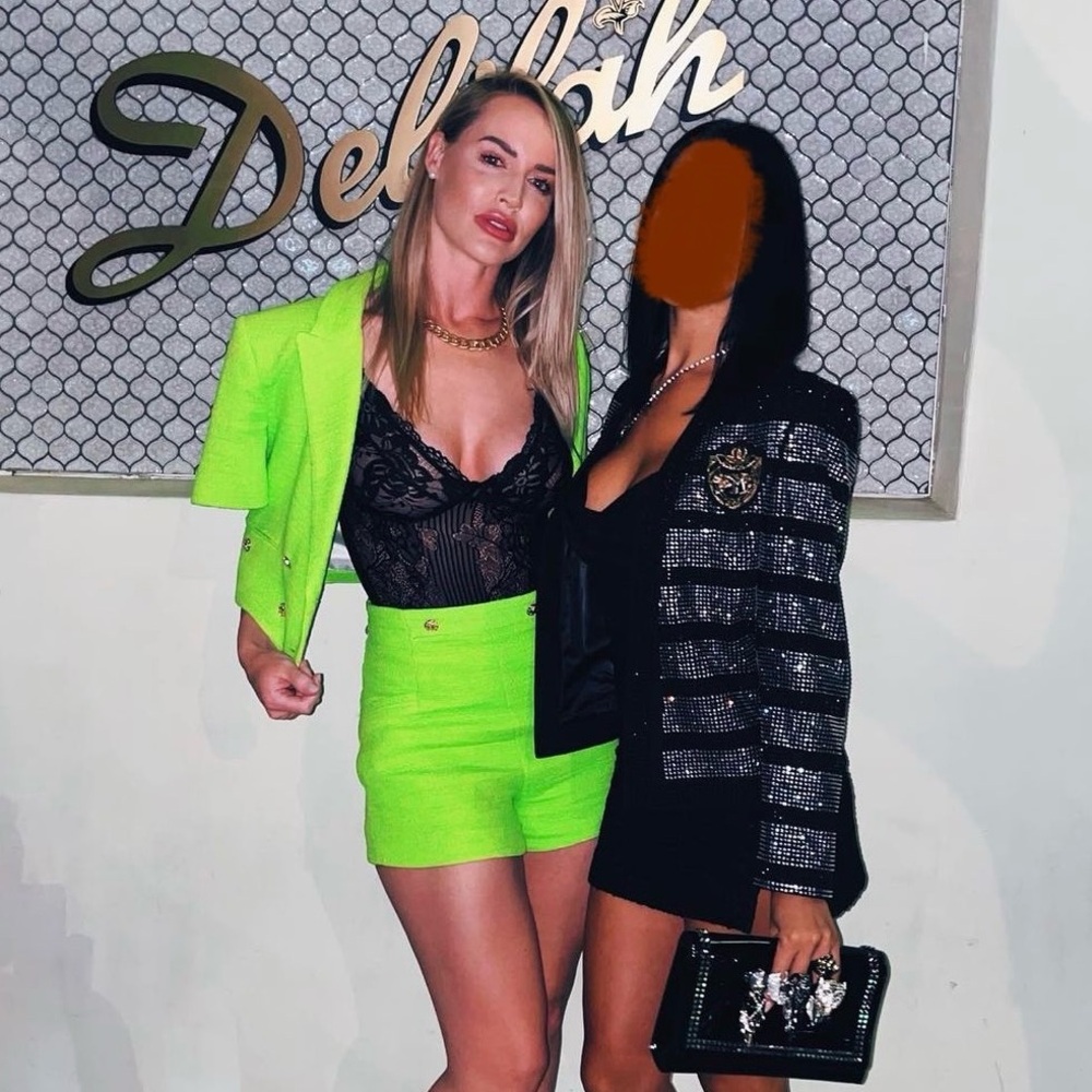 Zara neon green short suit set M